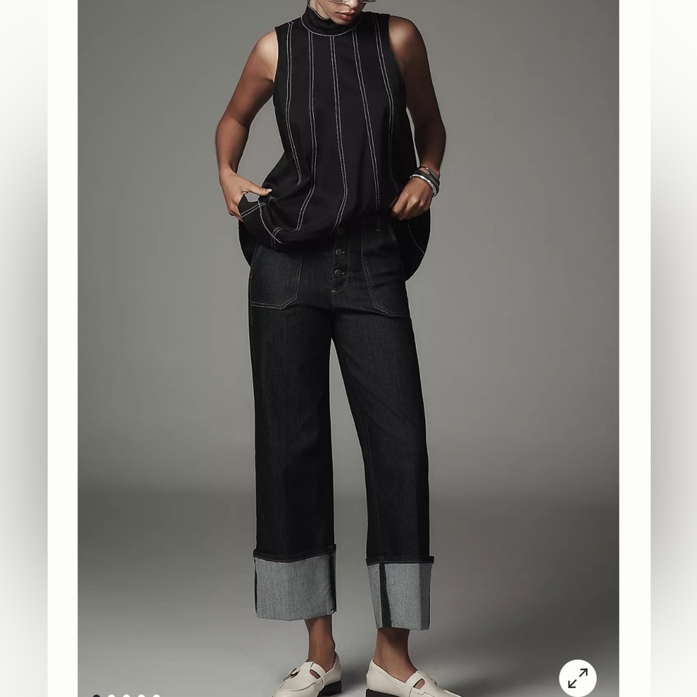 Pilcro Utility Cuff High-Rise Straight-Leg Jeans